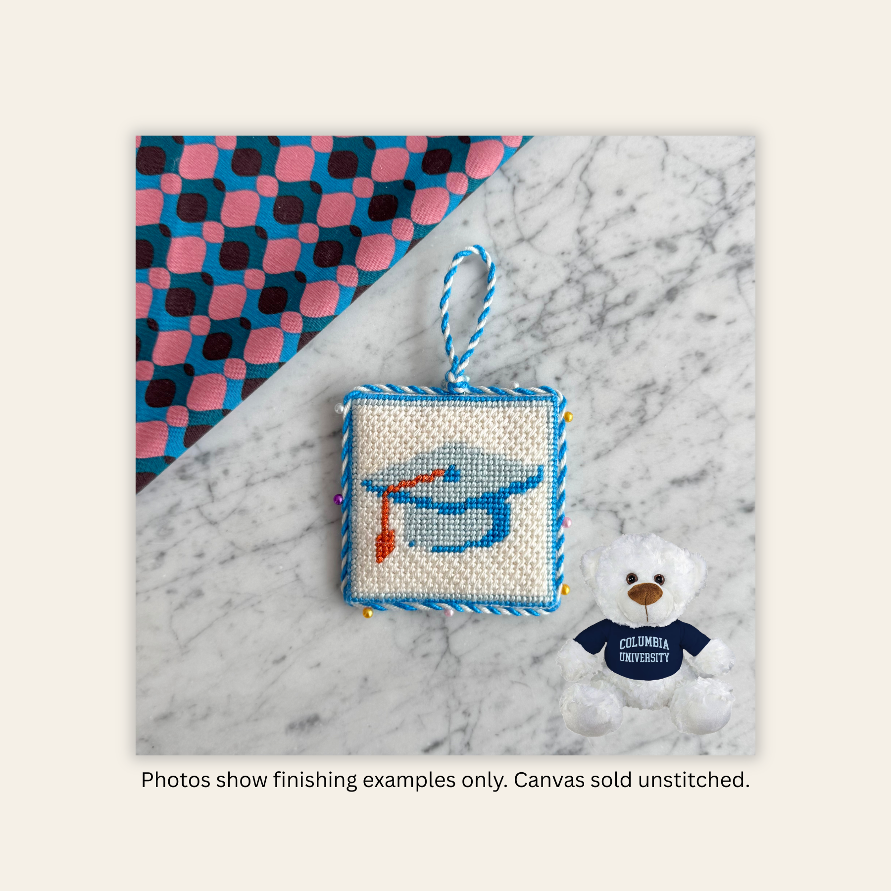 Columbia University Graduation Day - Stitch Painted Needlepoint Canvas